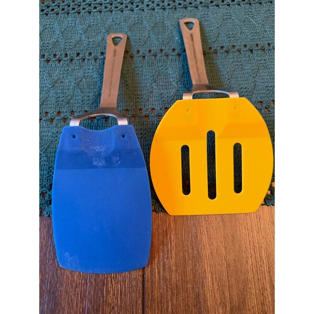 Norpro 18/10 Stainless Steel Spatula Set Blue Solid Yellow Slotted Nylon Turner